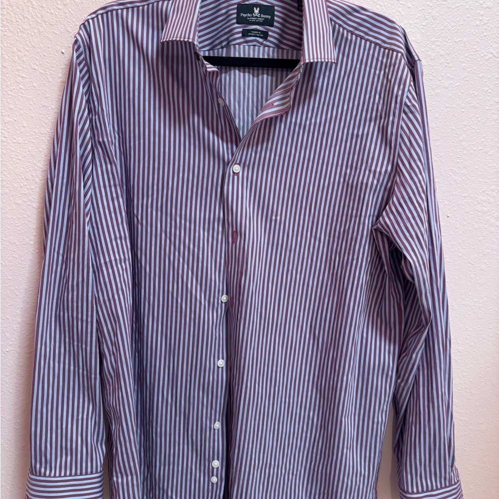 Psycho Bunny Men's Striped Purple Shirt - Picture 4 of 6